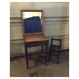 Small Table, Mirror, Childs Chair - Antique