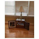 Glass Wood End Table and Lamp