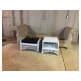 Wicker Sleigh Bed, Bench, and Table