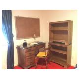 Hardwood Desk, Chair, & Bookcases