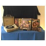 Portable General Electric Phonograph & Vinyl Records