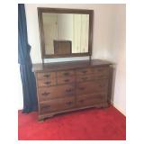 Six Drawer Hardwood Dresser with Mirror