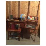 Vintage Childrens Desk, Bench, & Chalk Board