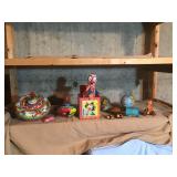 Vintage Wind Up Metal Toys, Tops, & More