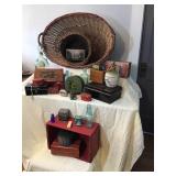 Vintage Baskets, Bottles, Boxes & Tins