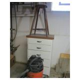 Shopvac, Wood Cabinet, & Stool