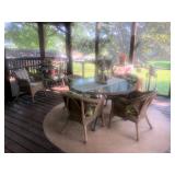 glass top wicker table & 6 chairs
