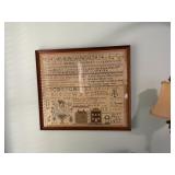 Example of the many needlework samplers by Mrs. Wilson