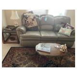 Gray leather recliners on both ends couch