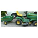 John Deer Riding Lawn Mower with Garden Cart