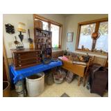 4 drawer Thread Cabinet, drop leaf table, crocks