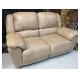 Beige Leather Reclining Love Set