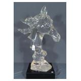 LARGE MODERN ACRYLIC BUST OF HORSE ON MARBLE BASE