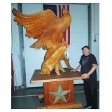 MONUMENTAL HAND CARVED TEAK SCULPTURE OF EAGLE WITH OUTSTRETCHED WINGS