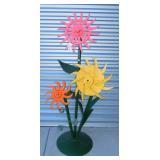 VINTAGE HEAVY CUSTOM MADE STEEL TRIPLE FLOWER GARDEN ORNAMENT