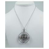 VERY UNUSUAL 14K W.G. & DIAMOND SKULL MOTIF NECKLACE