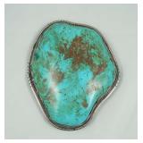 VERY LARGE VINTAGE NATIVE AMERICAN STERLING SILVER & TURQUOISE BELT BUCKLE