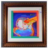 PETER MAX (1937-    ) GERMAN MIXED MEDIA & ACRYLIC "I LOVE THE WORLD"