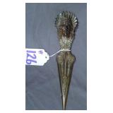 ANTIQUE C.J.O. JUDD INDIAN DESK ART CAST IRON STATUE LETTER OPENER KNIFE TOOL