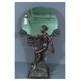 BEAUTIFUL ART DECO STYLE SEATED BRONZE GIRL WITH ROUND MIRROR
