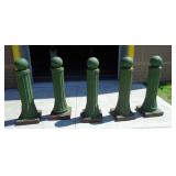 GROUP OF FIVE VINTAGE HAND PAINTED CAST IRON POSTS