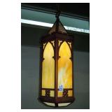 PAIR AMAZING VICTORIAN GOTHIC CHURCH PENDANTS/SLAG GLASS CHANDELIERS