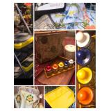 MOD Stuff, and crocheted Clothes Pin Holder, 5 jars with original tray i’m calling 1980, Cosco Stool