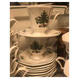 ChristmasTime cups and saucers, one large platter 