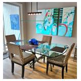 Designer Modern Chrome & Glass Dining Table & Chairs.