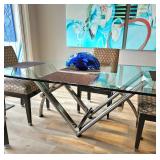 Designer Modern Chrome & Glass Dining Table & Chairs.