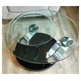 Designer Chrome, Black Base & Glass Motion / Extendable Coffee / Cocktail Table.