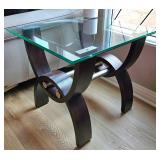 Pair Of Klaussner Quantam Fusion Glass Top End Tables.