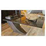 Futuristic Modern Stainless Steel & Speckled Marble Table.