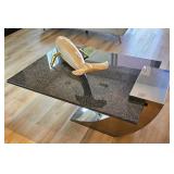 Futuristic Modern Stainless Steel & Speckled Marble Table.