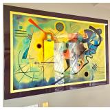 Large Glazed Acrylic Abstract Piece "Yellow-Red-Blue" By Wassily Kandinsky. (Photo Has Some Glare)