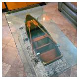 Unique Nautical Wooden Row Boat, Glass Top Coffee / Cocktail Table.