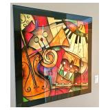Large Eric Waugh "Jazz It Up I" Glazed Acrylic Abstract Art Piece.