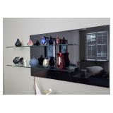 Unique Designer Black Glass Back Panel & Double Glass Shelf Wall Statement Piece. 
