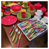 Huge mixed lot collection of FIESTA pottery Fiestaware & flatware set.