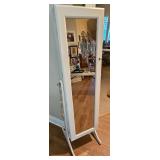 Standing Cheval mirror locking jewelry case.