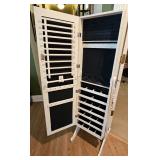 Standing Cheval mirror locking jewelry case.