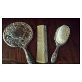 Vintage Silver Brush Comb and Mirror Set