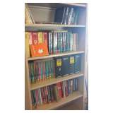 Books and metal shelve unit