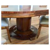 Single Pedestal Dining Table With 6 Leather Upholstered Chairs