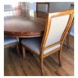 Single Pedestal Dining Table With 6 Leather Upholstered Chairs