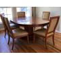 Single Pedestal Dining Table With 6 Leather Upholstered Chairs