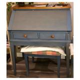 Ethan Allen Secretary desk, drop front.Country Colors, blue denim