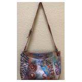 Anuschka Shoulder Bag Hand Painted Floral Butterfly Tiger Print