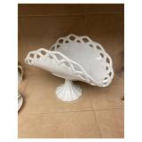 Vintage Milk Glass Banana Fruit Pedestal Bowl