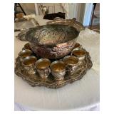 Sheffield Silver Plated, 14 piece, hand chased punch bowl, 12 cups, and Ladle. Made in England